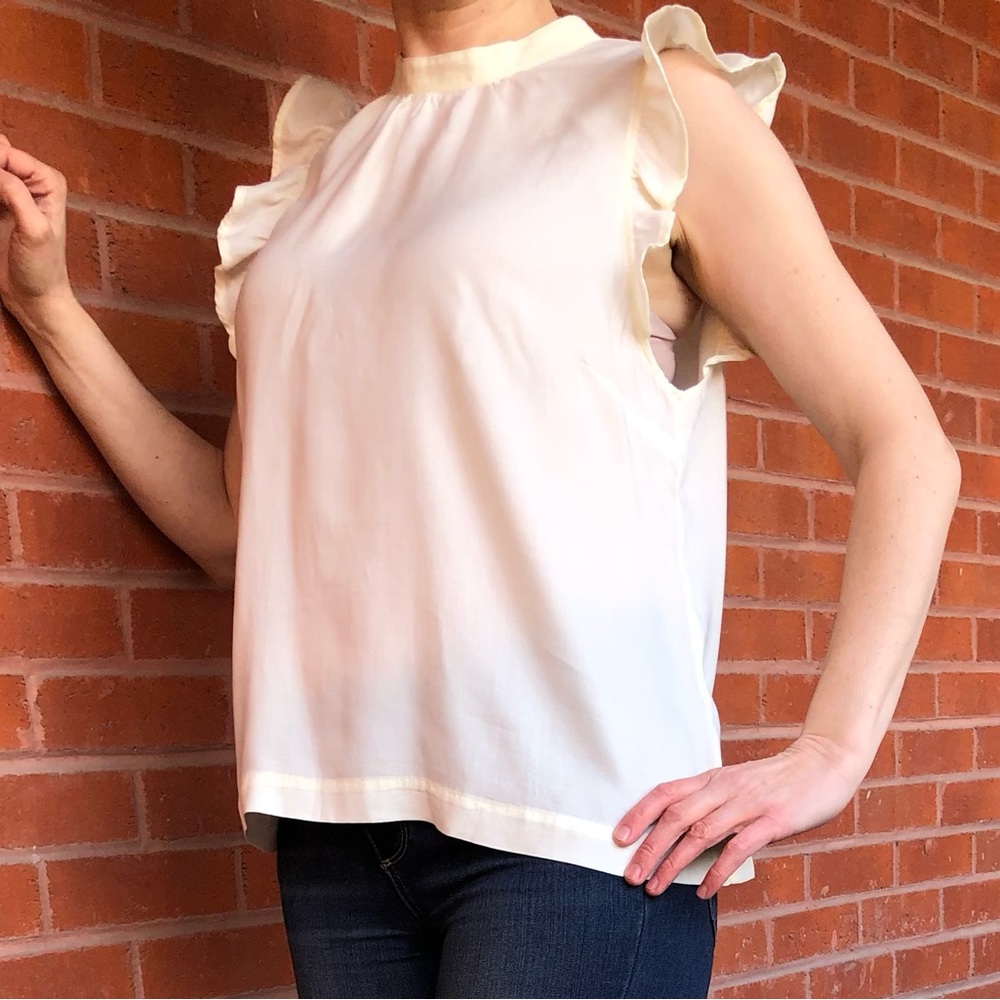 Cloth&Stone Pale Yellow High Neck Sleeveless A-line Blouse with Ruffles Size M